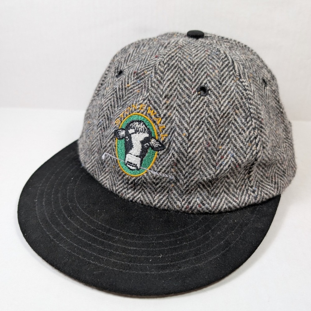 Vintage Stonewall PA Golf Hat Wool Gray Herringbone Wool USA Made Cow Logo